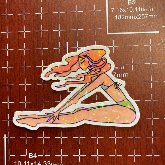 Peachy Stretches - Holographic Sticker, Yoga Girl, Beach Life