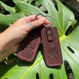 Flower Keyring (Dark Leather) - Hawaii Art, Leather, Handmade