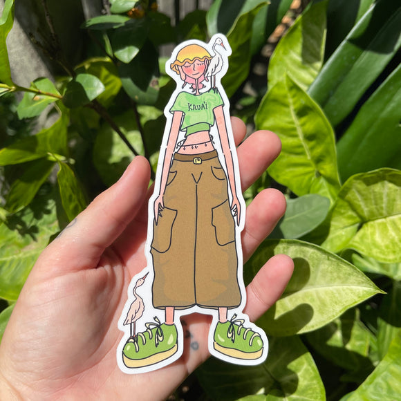 Peachy w Eegret - Sticker, Hawaii Girl, Island Bird