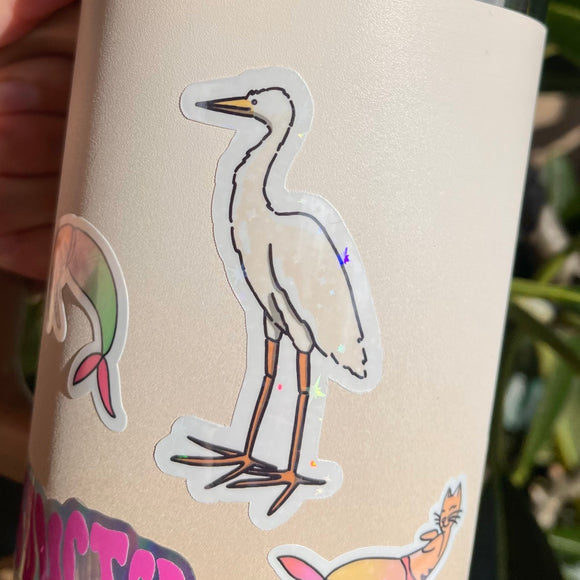 Egret - Holographic Sticker, Hawaii Artwork, Bird