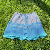 Ripples Mini Skirt - Crochet, Blues, Ocean Vibes, Beach Coverup