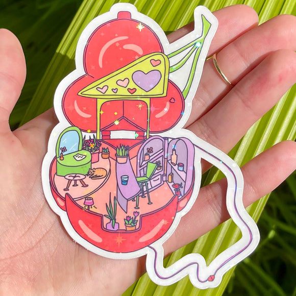 Cherries Pocket Home - Holographic Sticker, Polly Pocket Inspired