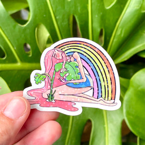 Earth Loves Back - Peachy, Sticker, Rainbow, Monstera Leaf