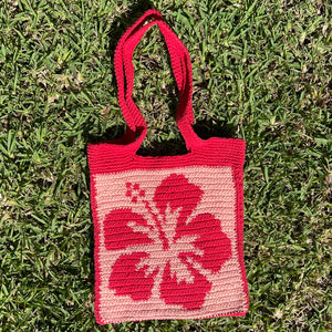 Hibiscus Bag - Tapestry Crochet, Hawaii Flower, Cotton