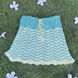 Striped Ripple Mini Skirt - Crochet, Greens, Leaf Details