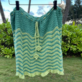 Striped Ripple Mini Skirt - Crochet, Greens, Leaf Details