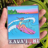 Kauai, HI Holographic Sticker - Durable, Water Proof, Surfing, Hawaii Girl