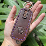 Flower Keyring (Dark Leather) - Hawaii Art, Leather, Handmade