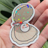 Pearl in Clam - Holographic Sticker, Hawaii Art, Cute Ocean