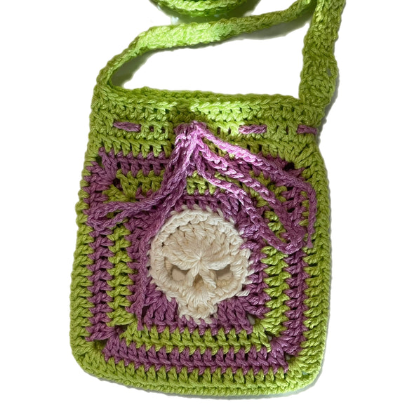 Lavender & Green Skull Bag - Crochet, Cotton