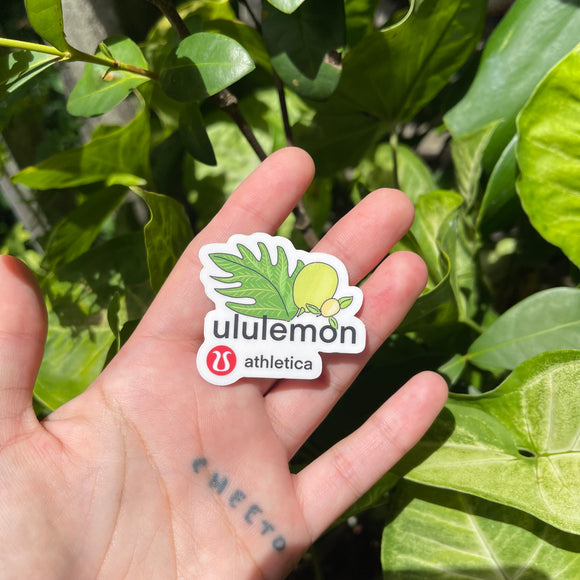 Ululemon - Parody, Sticker, Semi-Transparent, Punny, Ulu Fruit, Subtle Humor, Pop Culture, Fashion Brand Pun