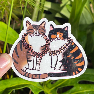 Kitties with Leis - Hawaii Cats, Aloha, Holographic Sticker