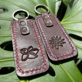 Flower Keyring (Dark Leather) - Hawaii Art, Leather, Handmade