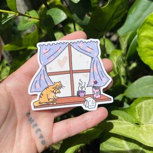 Window Scene - Semi-Transparent, Cat At Window, Cute Sticker, Functional Window, Dreamy Aesthetic