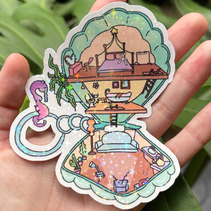 Ocean Shell Pocket Home - Holographic Sticker, Tiny House, Polly Pocket Inspired