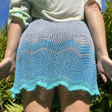 Ripples Mini Skirt - Crochet, Blues, Ocean Vibes, Beach Coverup