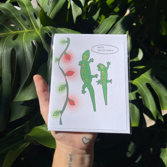 Mele Kalikimaka - Holiday Card, Hawaii Geckos, Cute Drawing