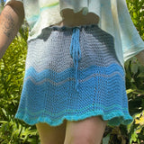 Ripples Mini Skirt - Crochet, Blues, Ocean Vibes, Beach Coverup