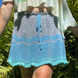 Ripples Mini Skirt - Crochet, Blues, Ocean Vibes, Beach Coverup