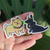 Little Lei Doggies - Holographic Sticker, Hawaii Art, Pomeranian