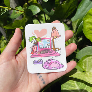 Work From Home - Sticker, Semi Transparent, Vinyl, Y2K, Adulting, Stoner Vibes, Pink and Purple, Stay Home