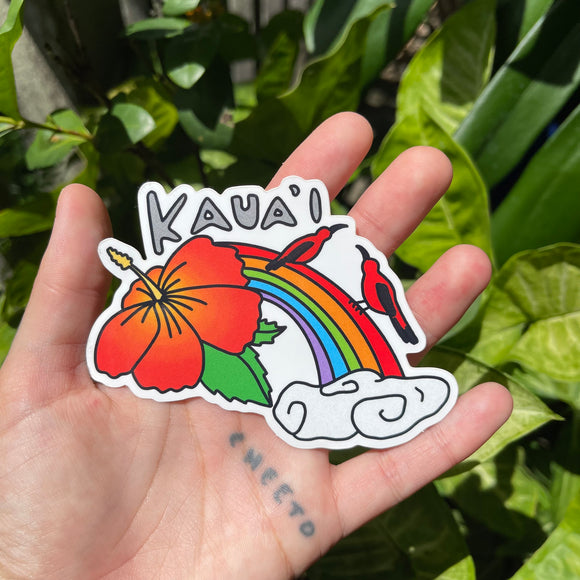 Kaua’i Rainbow - Sticker, Hibiscus, I’iwi, Hawaii