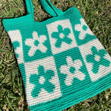 Groovy Flowers Bag - Cotton, Tapestry Crochet, Checkers