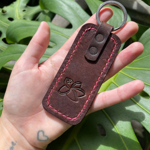 Flower Keyring (Dark Leather) - Hawaii Art, Leather, Handmade