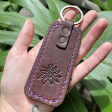 Flower Keyring (Dark Leather) - Hawaii Art, Leather, Handmade