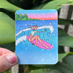 Peachy Surf Scene - Hawaii, Sunset, Sticker