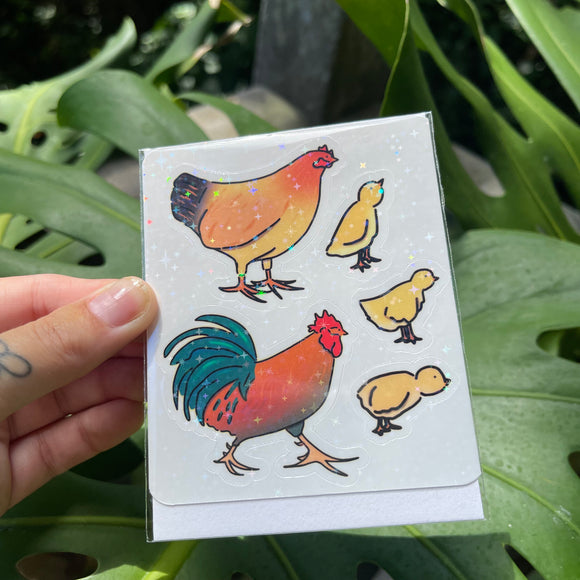 Kaua’i Chickens - Sticker Sheet, Chicks, Hen, Rooster, Hawaii Life