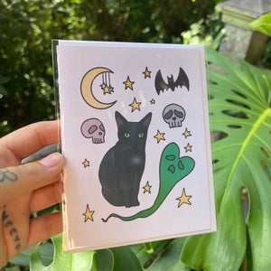 Spooky Cat Card - Black Cat, Cute Artwork