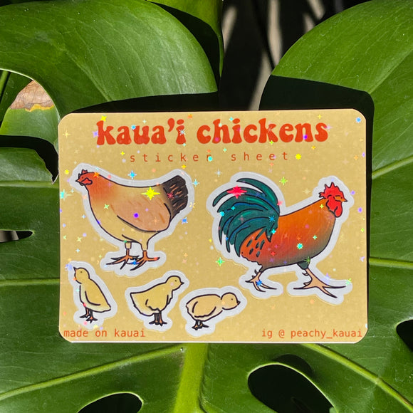 Kaua’i Chickens - Sticker Sheet, Chicks, Hen, Rooster, Hawaii Life