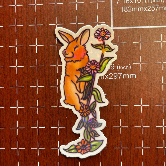 Bun in the Garden - Holographic Sticker, Bunny Artwork, Cute Animal