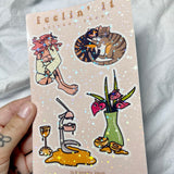 Feelin’ It - Sticker Sheet, Holographic, Moody Girl, Peaches,Cats