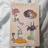 Feelin’ It - Sticker Sheet, Holographic, Moody Girl, Peaches,Cats