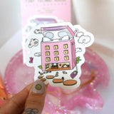 Tiny Techno House With Bunnies - Sticker, Vinyl, Semi Transparent, Polly Pocket, Early 2000s, Trendy Girl