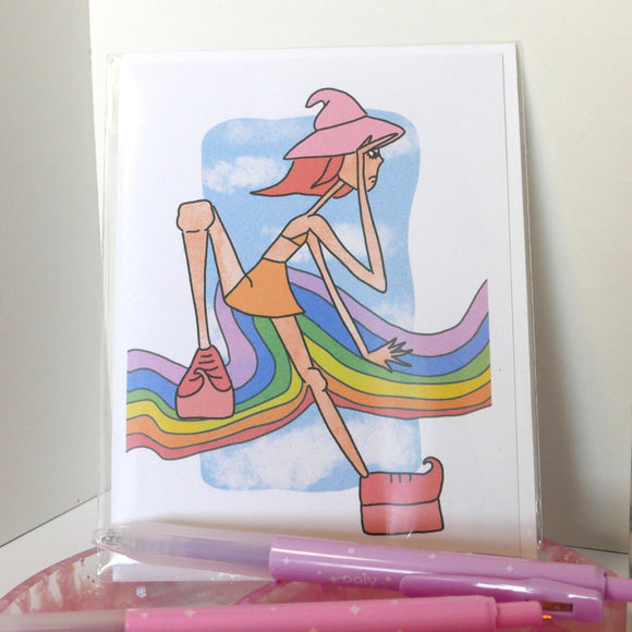 Peachy Perches - Card, Rainbow, Dreamer, Magical Girl, Witchy Style, Cottagecore Vibes, Recycled Paper