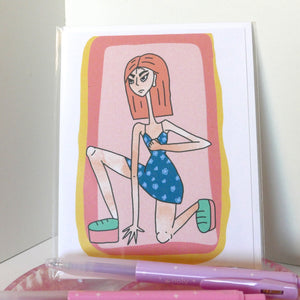 Be Ready - Card, Tough Girl, Fight the Fight, Recycled Paper, Cartoon Style