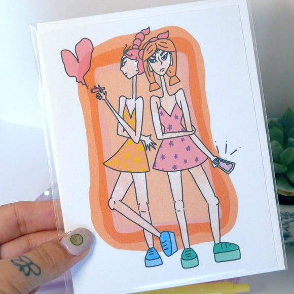 Gal Pals - Card, Besties, Girl Power, Friendship, Neighborhood Kids, Cool Teenagers, Pink and Orange