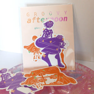 Groovy Afternoon - 2 Glossy Vinyl Stickers, Psychedelic Art, Trippy, Orange and Purple, Dreamy Aesthetic