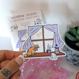 Window Scene - Semi-Transparent, Cat At Window, Cute Sticker, Functional Window, Dreamy Aesthetic