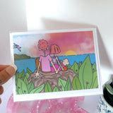 Patchy & Peachy - Romantic Card, Lovers, Sunset, Pink and Blue, Nene, Date Night, Recycled Paper