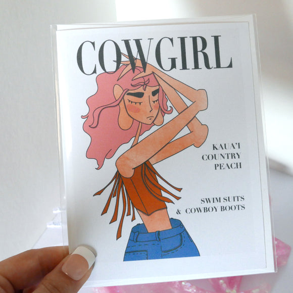 Kaua'i Cowgirl - Card, Magazine Cover, Southern Peach, Country Girl, 90's Cartoon Style