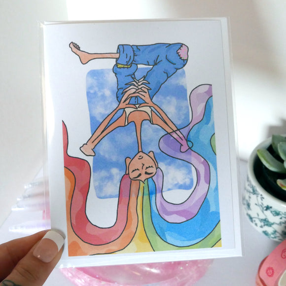 Rainbow State of Mind - Card, Colorful Hair, Peaceful, Acceptance, Content, Recycled Paper, Magical Girl