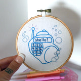 shello? hoop - Embroidery Hoop, Ocean, Shell-Phone, Y2K, Mermaid Aesthetic, Aquamarine, Early 2000s