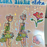 Aloha Sticker Sheet - Holographic, Hawaii Art, Hibiscus, Shaka