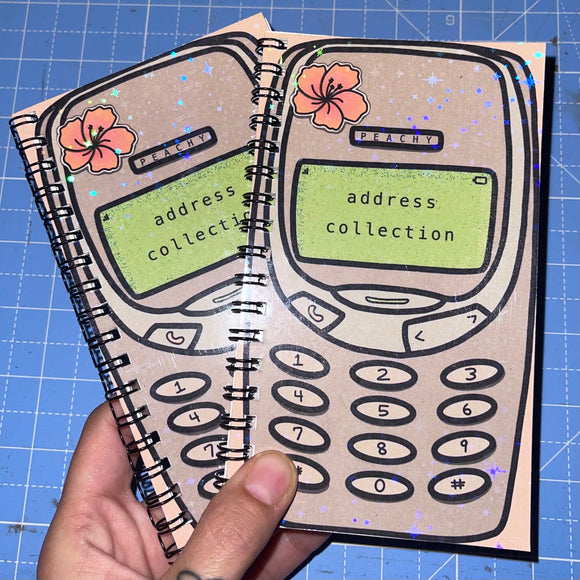 Address Collection - Y2K Address Book, Handmade, Compact, Holographic, Old Cellphone