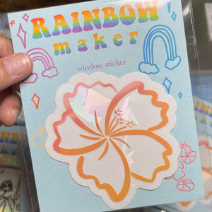 Peachy Hibiscus Rainbow Maker - Decal, Window Sticker, Sun catcher