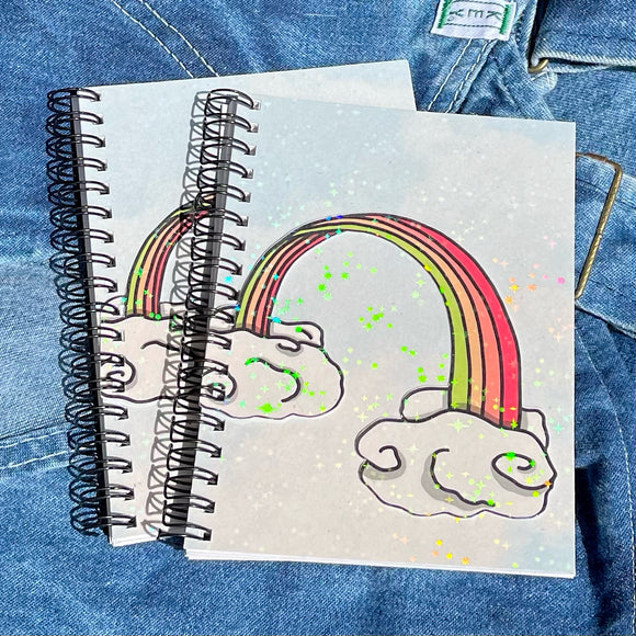 Rainbow Notebook - Mini, Holographic, Recycled Paper, Handmade, Colorful